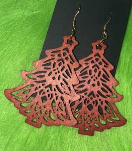 Damen Ohrringe braun Weihnachtsbaum Holz Cutout mittel leicht Urlaub - Bild 1 von 6