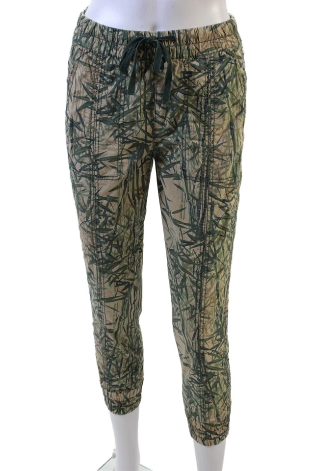 Pantalones Jogger Marrakech Mujer Estampado de Hojas Pierna Ajustada Beige Verde Algodón Talla 26 Foto 1 de 4