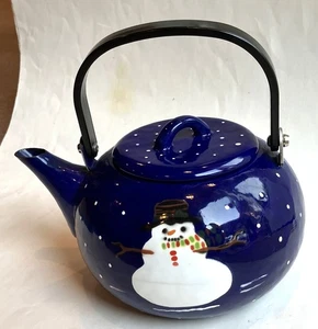 Blue Enamelware Snowman Teapot Denise S. Harvey The Golden Rabbit II 1997 - Picture 1 of 6