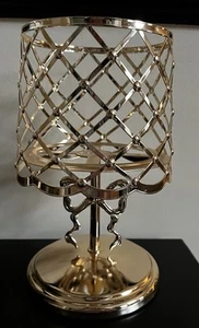 Bath & Body Works Bow Lamp 3 Wick Gold Coquette Candle Holder Stand Pedestal NEW - Picture 1 of 1