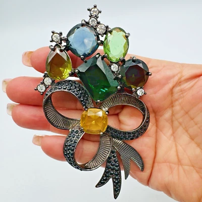 Broche vintage Avon 4"+ arco strass bronze multicolorido declaração pavê - Imagem 1 de 4