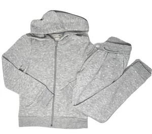 Girls H&M Gray Zip-up Hoodie & Sweatpants Set w/ Hearts Sweatsuit Size 6-8 - Picture 1 of 7