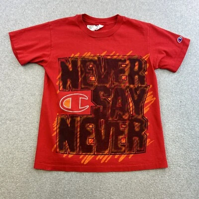 Vintage Champion Shirt Youth Large Red Short Sleeve Never Say Never Casual Boys - Image 1 of 4