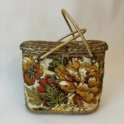 Vtg MCM Midas of Miami Gold Wicker Handcrafted Floral Handbag Purse Labeled - Image 1 of 4