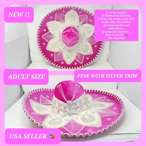 pink and silver adult hat fabric mariachi sombrero charro hat - Picture 1 of 15