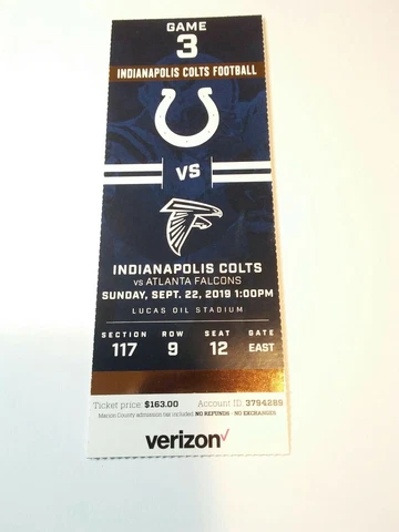 2019 Indianapolis Colts vs Atlanta Falcons NFL Football Full Ticket Stub Cover