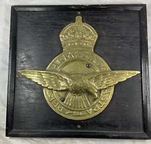 Royal Air Force RAF Brass Wall Plaque Shield Badge Militaria Sign Vintage Heavy - Picture 1 of 16