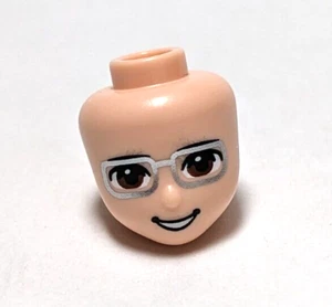 Lego - Mini Doll Heads - Male, Silver Glasses, Brown Eyes, Smile, Light Skin - Picture 1 of 1