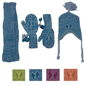 Winter Set Kinder Damen Mütze Schal Handschuhe Blumen Herz Hippie Schmetterling - Bild 1 von 11