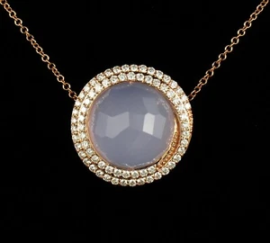COLGANTE DE GOTA DE ORO ROSA 14K DE CALCEDONIA NATURAL FINO FIRMADO EFFY - Imagen 1 de 11