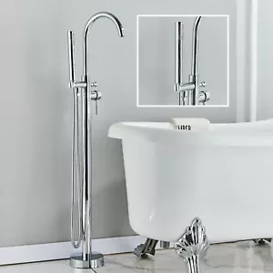 Chrome Bathtub Faucet Free Standing Floor Mounted Tub Filler with Hand Shower - Picture 1 of 9