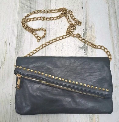 Bolso Bandolera Y2K Rampage Negro Dorado Tachuelas Cadena Correa Moto Festival De Colección Foto 1 de 4