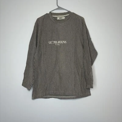 Vintage Guess Jeans USA Long Sleeve Striped Rare High Neck Shirt Brown Gray Sz M - Image 1 of 4