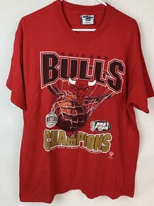 VTG Chicago Bulls T Shirt NBA Champs Double Sided NBA Jordan Pippen Large 90s - Picture 1 of 6