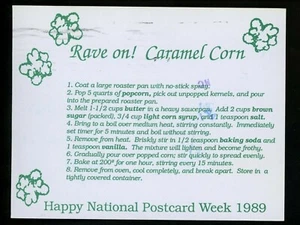 National Postcard Week 1989 Recipe Caramel Corn Chicago Illinois IL - Picture 1 of 2