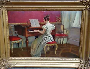 Voss Carl Leopold SONATE Am Klavier 1856 Rom 1921 München Ölgemälde museal alt - Bild 1 von 9
