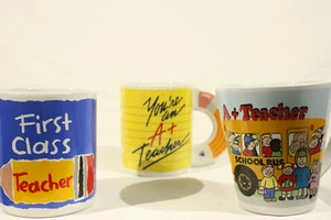 Teacher Coffee Cups Appreciation A+ First Class 4" Lot of 3 - Picture 1 of 4