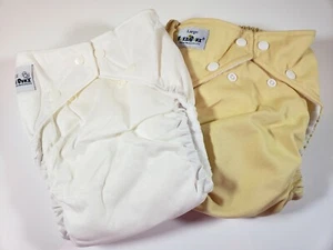 2 Fuzzi Bunz Cloth Diapers Perfect Size w Inserts L 25-45+ lbs White Yellow NWOT - Picture 1 of 5