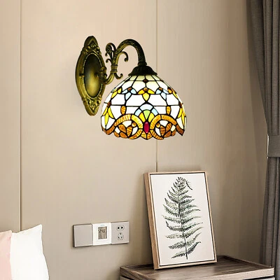 Tiffany Style Lamp Stained Glass Wall Sconce Wall Light Fixture Bedroom Decor US - Image 1 of 4