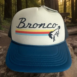 Ford Bronco Trucker Hat NWT Retro Logo Blue White Mesh Snapback Licensed Cap - Picture 1 of 8