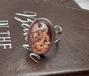 Vintage 70er Jahre Glas Opal Ring Edelstahl verstellbar Boho Retro Geschenk - Bild 1 von 5