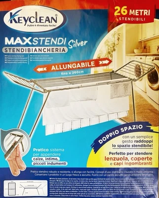 BIB IDEA CASA Stendibiancheria Maxi Allungabile XXL In Acciaio Salvaspazio 26M Stendibili