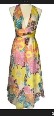 Vestido de Verano Milly Floral Colorido Seda Halter Maxi Largo, Talla 4 Foto 1 de 4