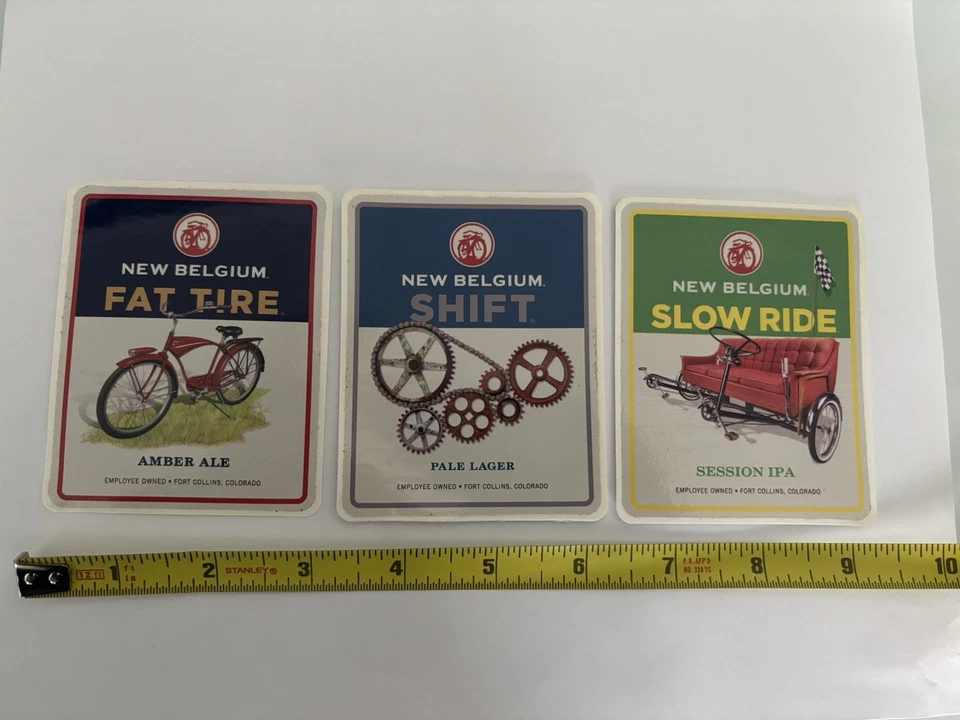 New Belgium Brewery Retro Sticker Fat Tire Shift and Slow Ride Sticker Lot of 3 - Image 1 of 1