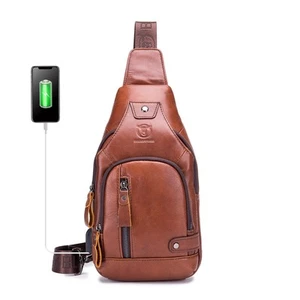 Genuine Leather Sling Bag for Men Crossbody Shoulder Chest Pack Hiking Casual... - Picture 1 of 7