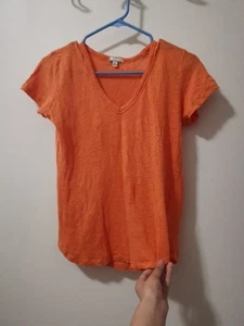 Gap Linen Tee V Neck Short Sleeve Lightweight Breathable Womens XS Orange - Picture 1 of 4