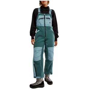 Free People Hit the Slopes High Pile Fleece Snow Bibs XS Blue Ski Jumpsuit - Picture 1 of 16