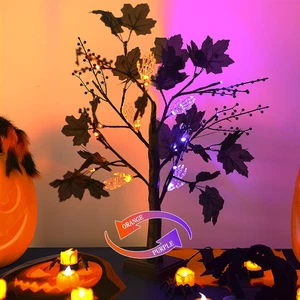 Halloween Decorations, Scary Tree Light with 24 Purple Orange LED Bulbs, Battery - Picture 1 of 16