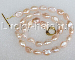 AAAA luster Baroque 17" 12mm pink Reborn keshi pearl necklace j11758