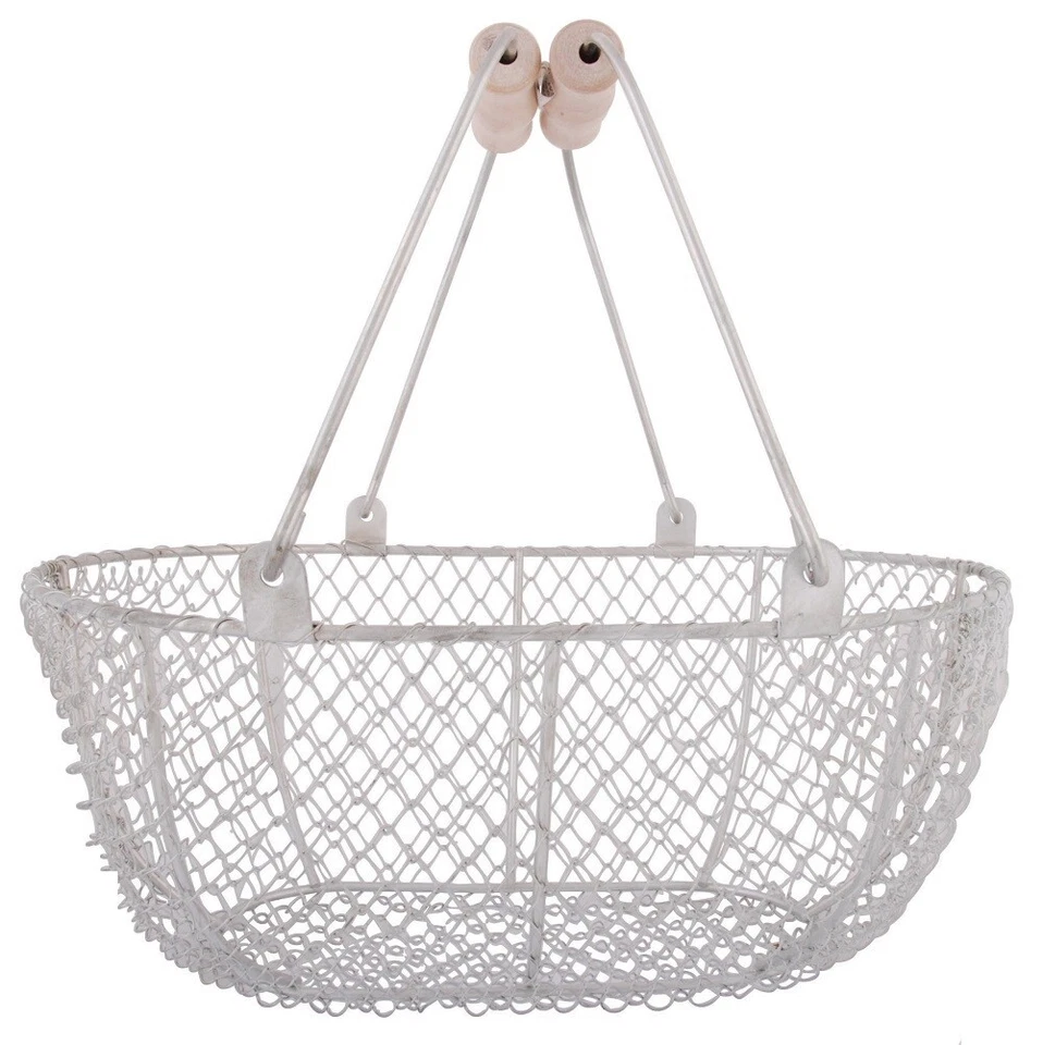 Drahtkorb klein mit Holz Griffen Dekoration Erntekorb Garten Deko Drahtgeflecht - Bild 1 von 3