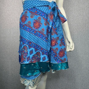 Vestido Falda Reversible Envolvente Sari Colorido Upcycle Boho Indie Mujer Convertible - Imagen 1 de 10