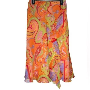 Coldwater Creek Skirt Women’s PL vibrant Colorful Paisley floral Summer Ruffle - Picture 1 of 5