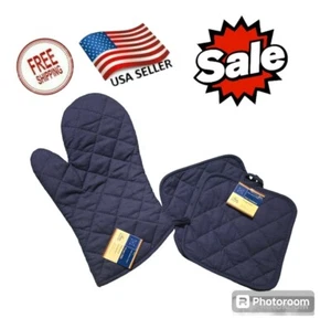 3 Pack NAVY BLUE Pot Holders And Oven Mitt Free Shipping - Picture 1 of 1