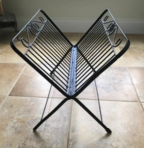 Vintage Black Iron Vinyl Record Album Newspaper Magazine Folding Rack Holder - Bild 1 von 13