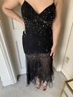 Black Dress With Sequin Details Size M Knee Down See-Trough