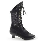 Funtasma Dame-115 Black Pu Ankle Boot with Victorian Lace Design IN-STOCK