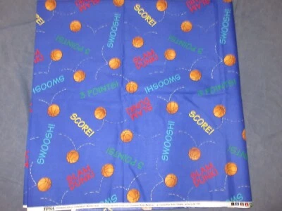 2 Yds Fabric - STUART KRAMER for Cranston Print Works - Blue BASKETBALL Sports - Image 1 of 2