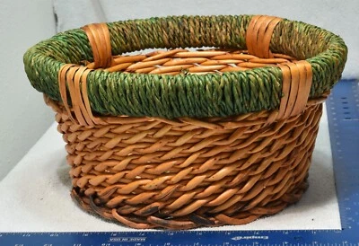 Cesta de mimbre de ratán marrón cuenco atrapa todo soporte para olla borde tejido verde 11"x8" Foto 1 de 4