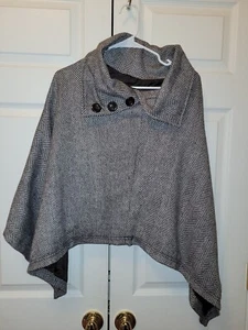 Women Last Kiss Herringbone Brown Button Neck Collar Poncho Jacket Size M - Picture 1 of 4