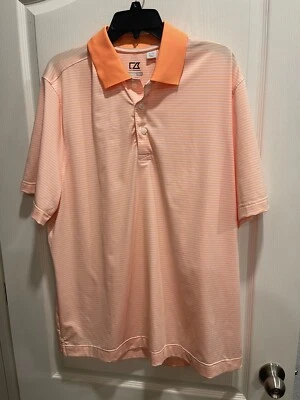 Cutter & Buck Polo Golf Dry Tech Men 50+ XL Fair Oaks Ranch Orange White Stripes - Image 1 of 4