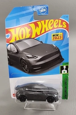 Hot Wheels Tesla Model Y  (HW, 2023) Dark Grey w/Clamshell Case - Image 1 of 4