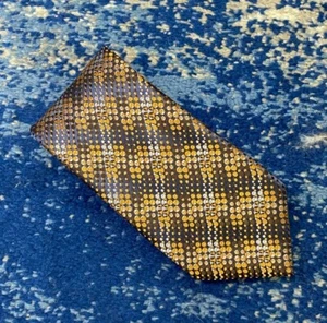 Corbata de seda Jhane Barnes azul marrón cobre puntos geométricos hecha a mano en Italia - Imagen 1 de 5