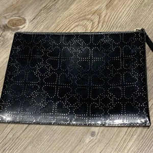 KATE SPADE Black Continental Smooth Vinyl Clutch Zip Around Wallet - Picture 1 of 9