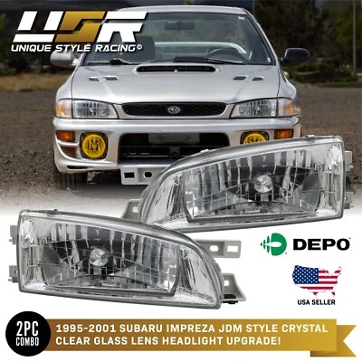DEPO JDM Crystal GLASS Lens Headlight Set For 1995-2001 Subaru Impreza GC GF - Image 1 of 4