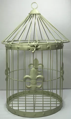 Round Bird Cage Home Decor Bird House w/top opening latch 16.5”x10.5” Off-White Cover