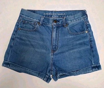 American Eagle Shorts Women's Size 4 Blue Stretch Cuffed Summer High Waist  - Image 1 of 4